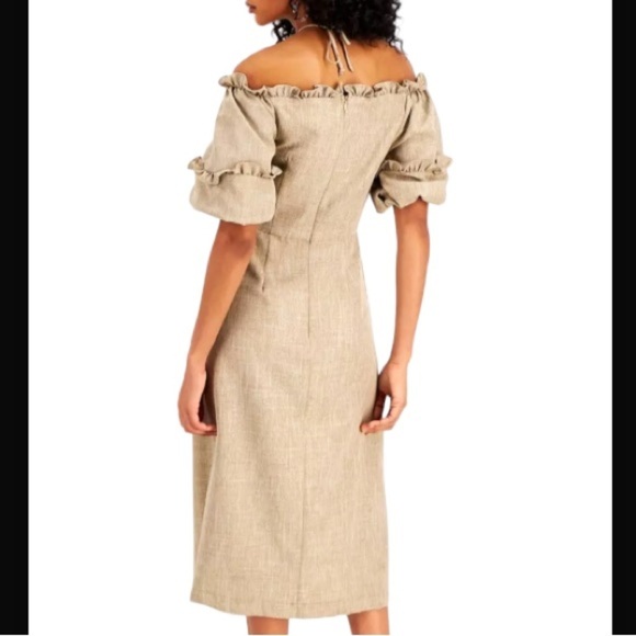 LeRumi Ryan Off-The-Shoulder Zipper Front Split Size Medium Midi Dress. - Picture 2 of 9